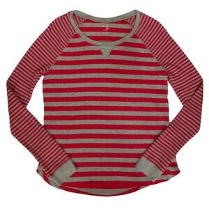 GAP Gray and Pink Striped Long Sleeve Thermal Shirt Medium